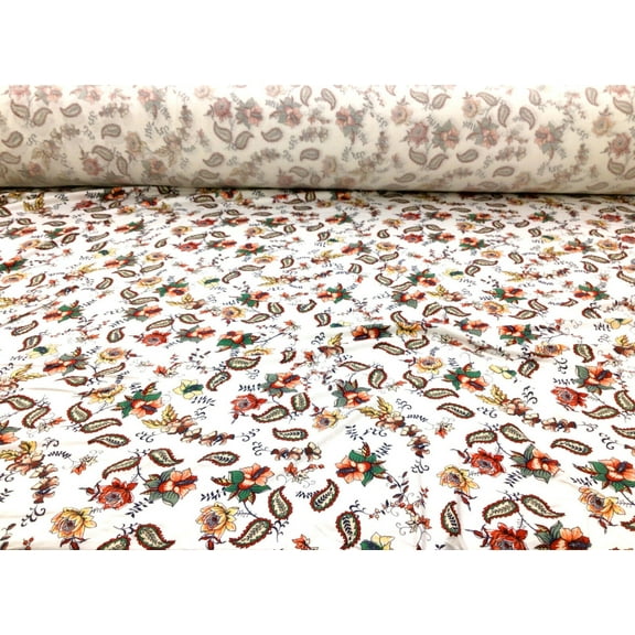 Printed Rayon Spandex 4 way Stretch Apparel Fabric Orange Navy Green Floral G202