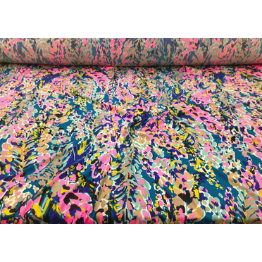 Printed Rayon Spandex 4 way Stretch Apparel Fabric Pink Navy Teal Floral H206
