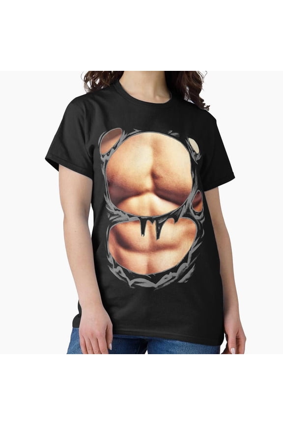 Printed Realistic Chest Six Pack Abs Muscles H34373 Unisex T-Shirt, Up to 5XL Available