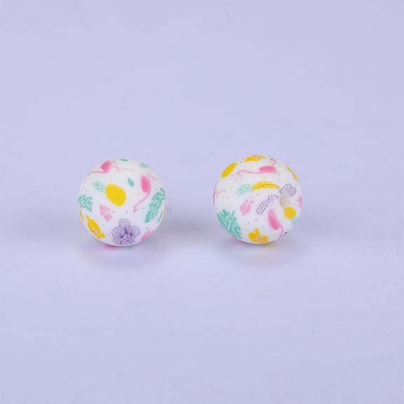 Printed Round Silicone Focal Beads Colorful 15x15mm Hole: 2mm 20pcs DIY