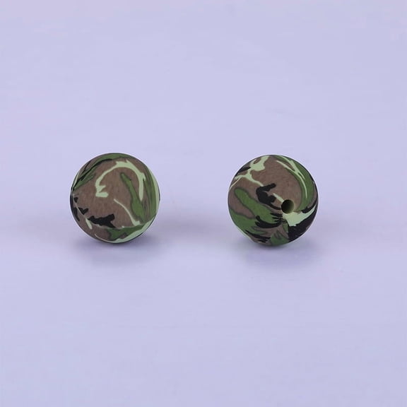 Printed Round Silicone Focal Beads Olive Drab 15x15mm Hole: 2mm colorful