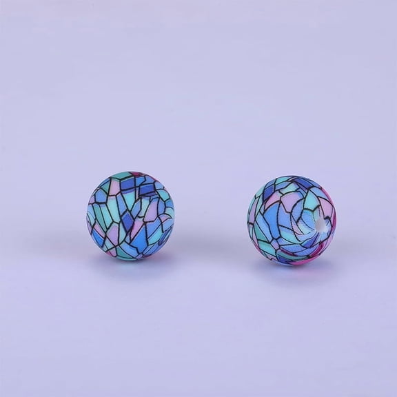Printed Round Silicone Focal Beads Royal Blue 15x15mm Hole: 2mm