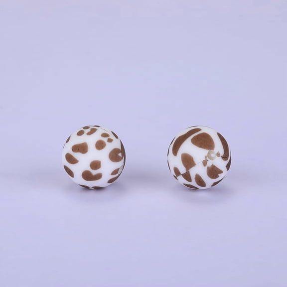 Printed Round with Leopard Print Pattern Focal Beads Brown 15x15mm Hole: 2mm