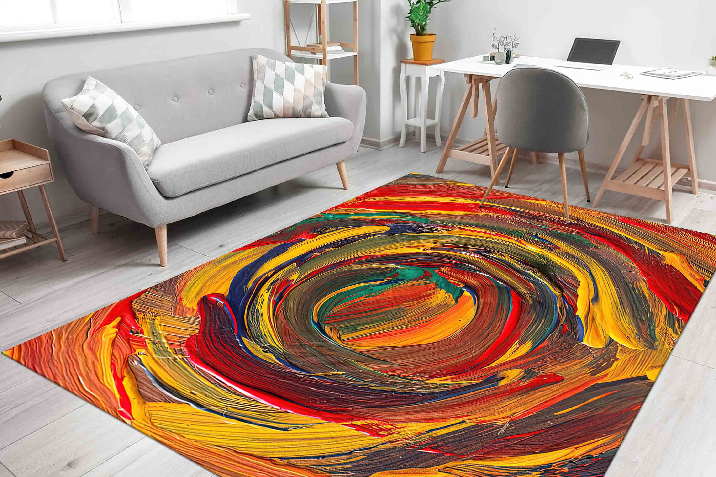 Printed Rug, Colorful Rug, Red And Yellow Painting Rug, Thin Rug ...