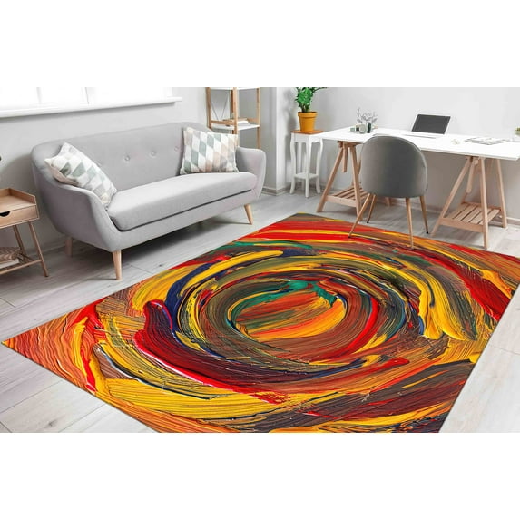 Printed Rug, Colorful Rug, Red And Yellow Painting Rug, Thin Rug, Corridor Rug, Customs Rugs, Modern Rug, Acrylc Rug, Machine Washable Rug, 2.6'x6.5' - 80x200 cm