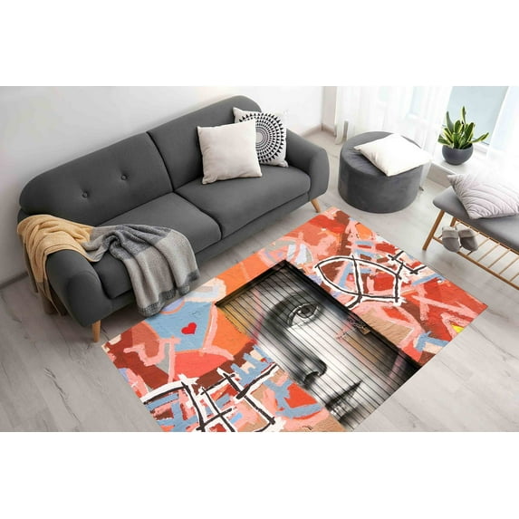 Printed Rug, Easy to Clean Rug, Thin Rug, Personalized Gifts, Girl Graffiti Painting Rugs, Girl Rug, Graffiti Rugs, Popular Rug, Custom Rug, 3.3'x6.5' - 100x200 cm