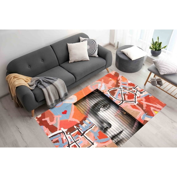 Printed Rug, Easy to Clean Rug, Thin Rug, Personalized Gifts, Girl Graffiti Painting Rugs, Girl Rug, Graffiti Rugs, Popular Rug, Custom Rug, 3.3'x6.5' - 100x200 cm