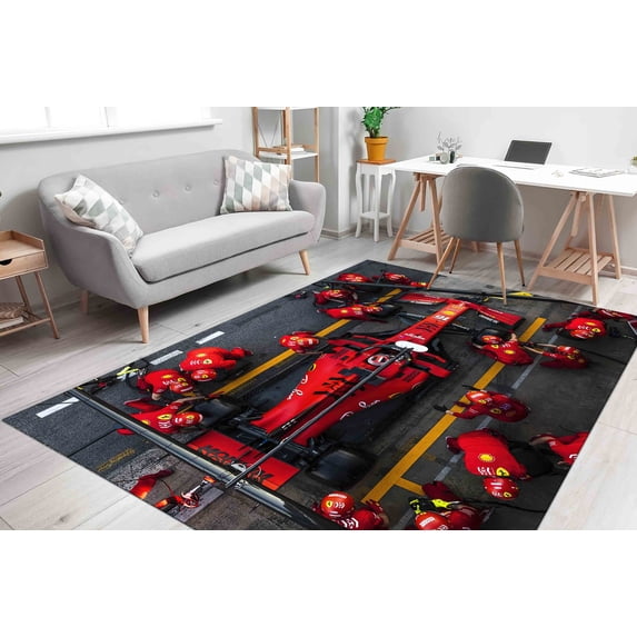 Printed Rug, Formula One Pit Stop Rugs, Boy Room Rug, Garage Rug, Printed Rug, Soft Rug, Housewarming Gift Rugs, 5.9'x9.2' - 180x280 cm