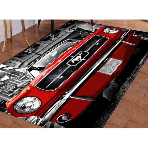 Printed Rug, Red Car Rugs, Printed Home Decor Rugs, Garage Rug, Indoor Rug, Cool Rug, Personalized Gifts, Living Room Rug, 3.3'x6.5' - 100x200 cm