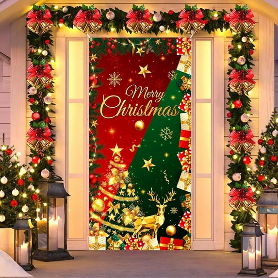 Printed Santa Christmas Front Door Decor - Indoor/Outdoor Party Supplies for Entryways