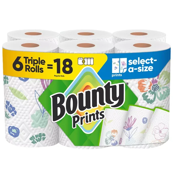 Printed Select-A-Size Paper Towels - 6 Triple Rolls - 2Ply - 123 Sheets: No Fragrance Added, Dye-Free