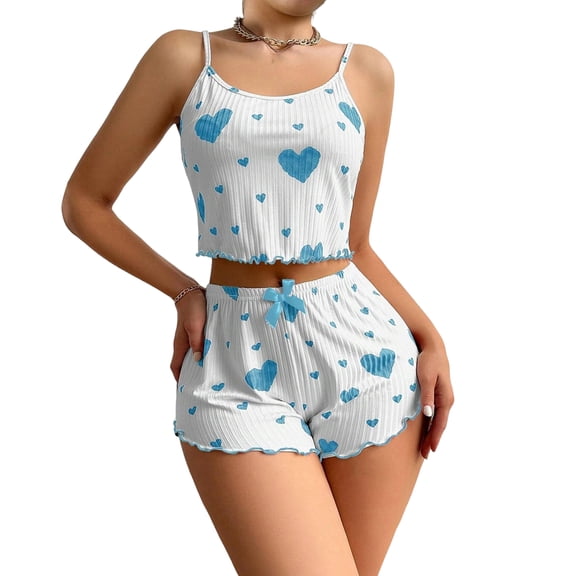 Printed Sexy Shorts Sexy Two Piece Outfits for Women Straps Spaghetti Strap Top Pajamas for Women Set Pajamas Set Strap Shorts Set