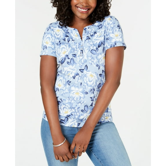 Printed Short-Sleeve Henley Light Blue Heather XL