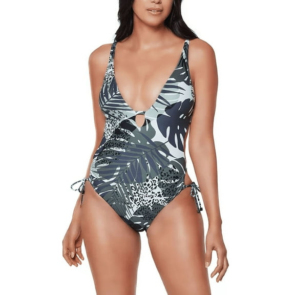 Printed Side-Tie One-Piece Swimsuit Multi XS