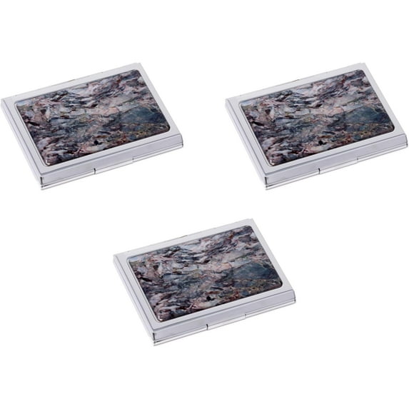Set of 3 Slim & Minimalist Metal Dual Slot Business Card Holder Unisex Case With Printed Insert (Gray Marble)