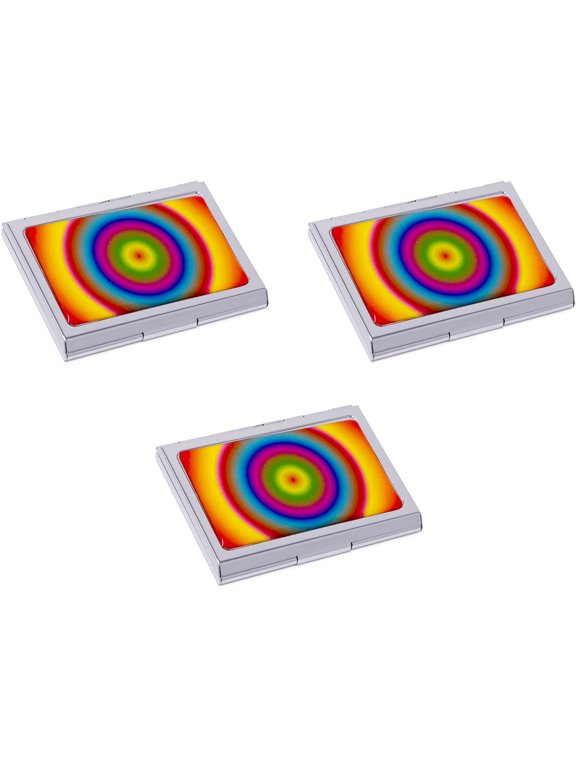Set of 3 Slim & Minimalist Metal Dual Slot Business Card Holder Unisex Case With Printed Insert (Rainbow Hypnotize)