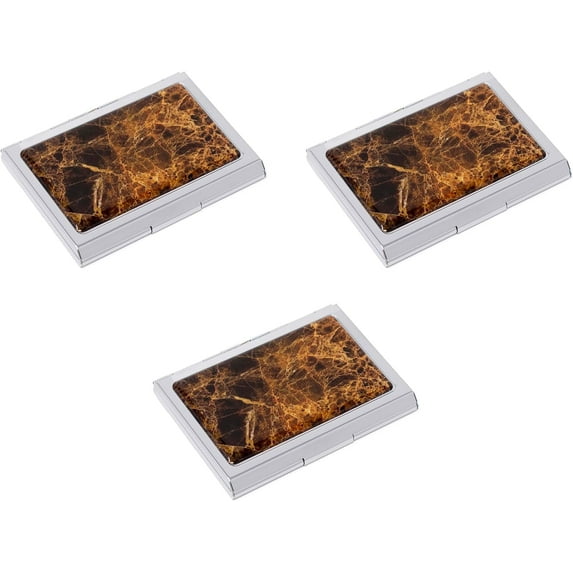 Set of 3 Slim & Minimalist Metal Dual Slot Business Card Holder Unisex Case With Printed Insert (Brown Marble)