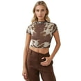 thumbnail image 1 of Printed Slim Fit Crew Neck Crop Top, 1 of 5