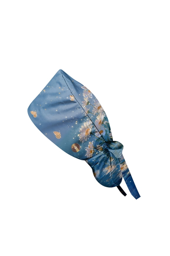 Printed Slouchy Beanie with Ponytail Hole, Fashionable and Practical Head Cover for Work, Travel, or Relaxing at Home. Cyan 1PC