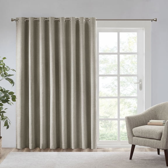 Printed Slub Fabric Blackout Patio Curtain Panel, Grommet Top Noise Reducing Window Curtain, Energy Saving Light Blocking Drapes, 100" x 84"