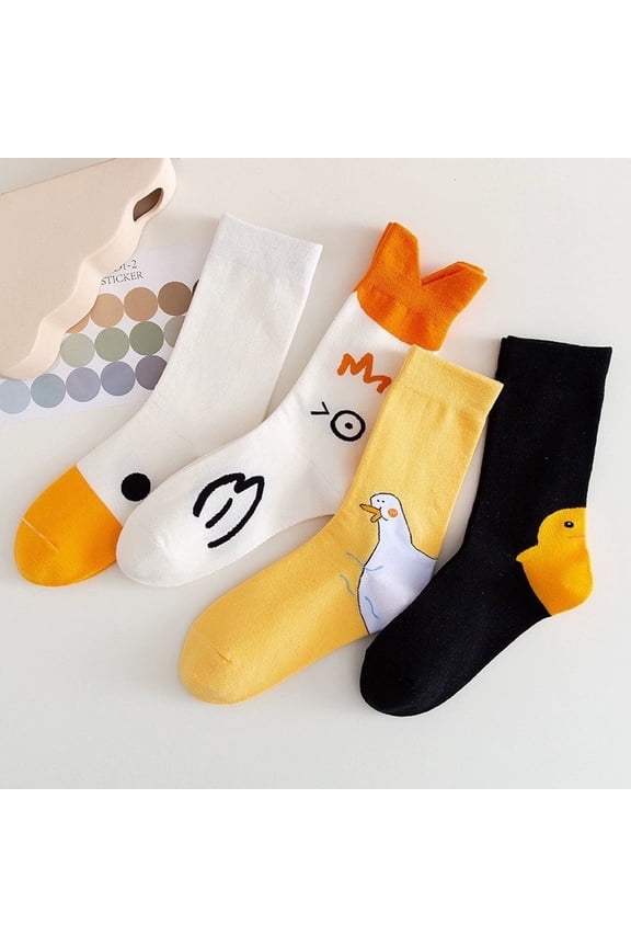 Printed Socks, Unisex Goose Head Funny Cute Novely Crew Socks Christmas Gifts for Women Men Costume Party 4 Pairs
