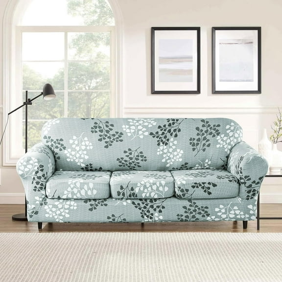 Printed Sofa Cover for 3 Cushion Couch High Stretch Sofa Slipcovers 4 Piece Sofa Slipcover with Three Separate Cushion Covers Elastic Bottom Floral Pattern (Fall, Sofa)