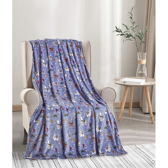 Printed Soft Plush Throw Blanket Fun Holiday Print, Home Décor Fuzzy Warm & Cozy, for Bedding, Couch & Gift, 50” x 60” - Llama
