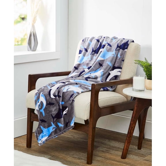 Plazatex Shark Plush Decorative All Season Plum Throw Blanket 50" x 60" Blue