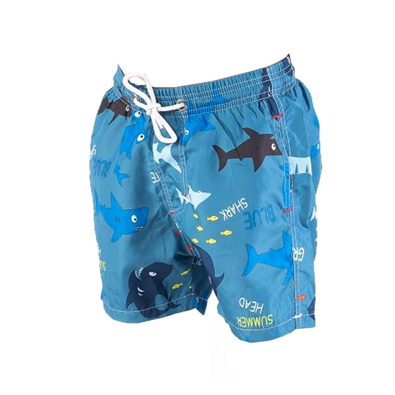 Printed, Solid & Fluorescent Colored Quick Dry Swim Shorts for Boys and Girls, Swim Trunks, Bathing Suits, Swimwear, Swim Shorts for Kids, Shark Blue, 7-8T