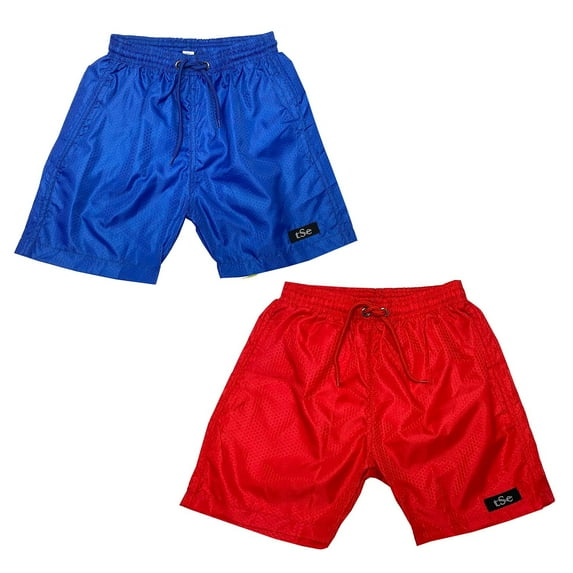 Printed, Solid & Fluorescent Colored Quick Dry Swim Shorts for Boys and Girls, Swim Trunks, Bathing Suits, Swimwear, Swim Shorts for Kids – 2pc – Blue/Red, 7-8T