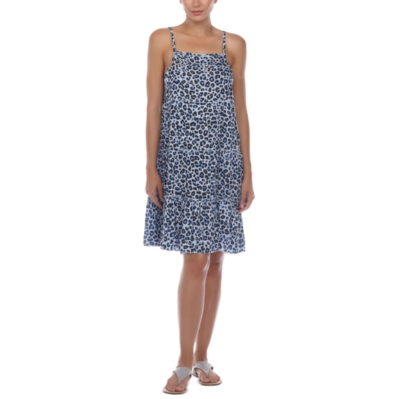 Printed Spaghetti-Strap Cover-Up Dress Blue Animal Print S