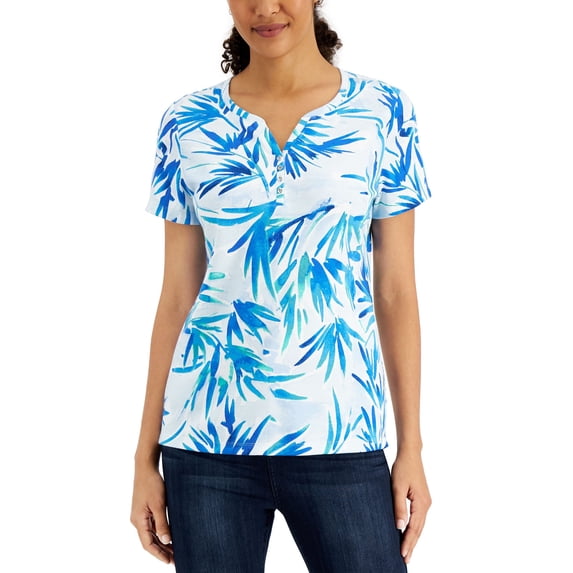 Printed Split-Neck Top Waterfall L