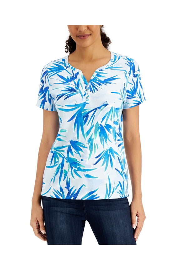 Printed Split-Neck Top Waterfall M