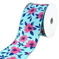 thumbnail image 1 of Printed Spring Magnolias Wired Ribbon, 2-1/2-inch, 10-yard, Aqua, 1 of 3