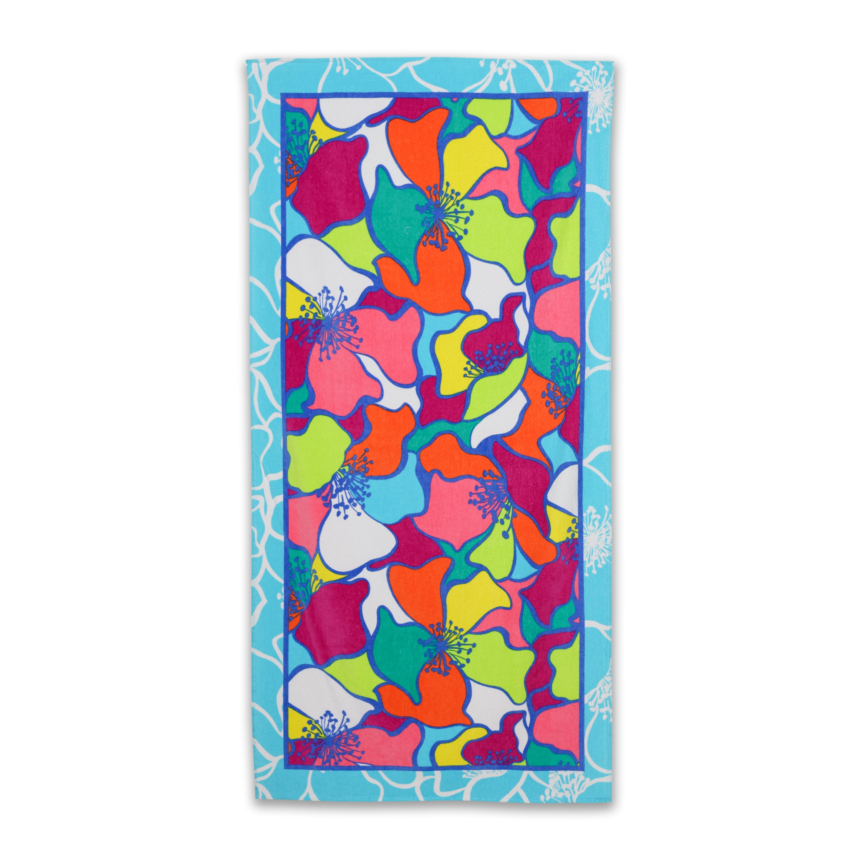 Oversized Soft Cotton Beach Towel with Printed Stained Glass Pattern, 34 x 64 inches