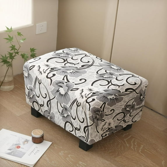 Printed Storage Ottoman Slipcover, Stretch Stool Cover Footrest Sofa Slipcovers Rectangle Footstool Protector Covers 24-25.6in
