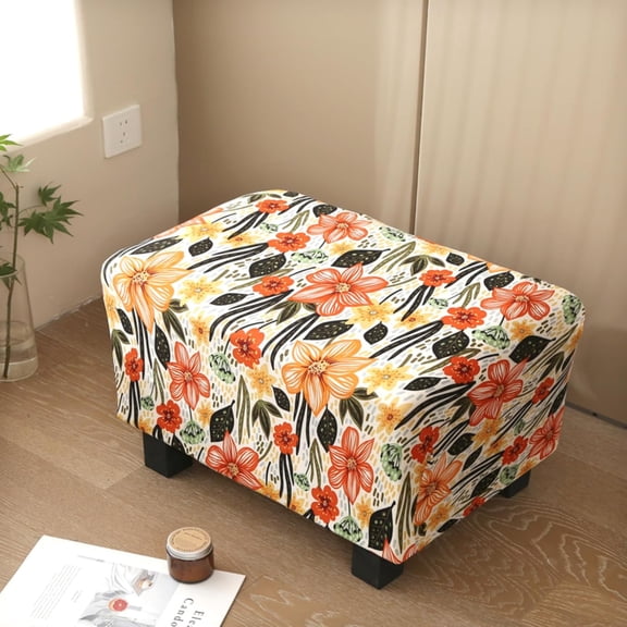 Printed Storage Ottoman Slipcover, Stretch Stool Cover Footrest Sofa Slipcovers Rectangle Footstool Protector Covers 24-25.6in