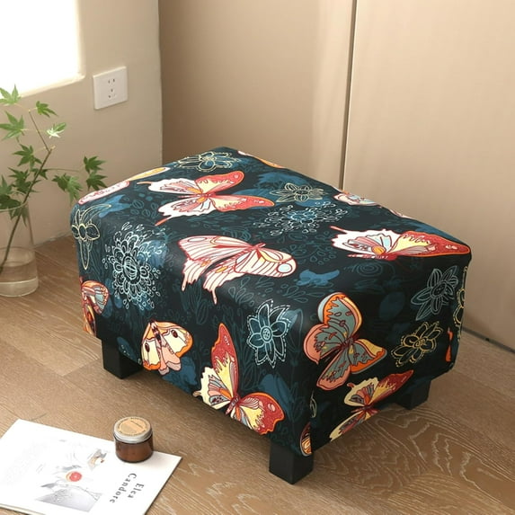 Printed Storage Ottoman Slipcover, Stretch Stool Cover Footrest Sofa Slipcovers Rectangle Footstool Protector Covers 24-25.6in