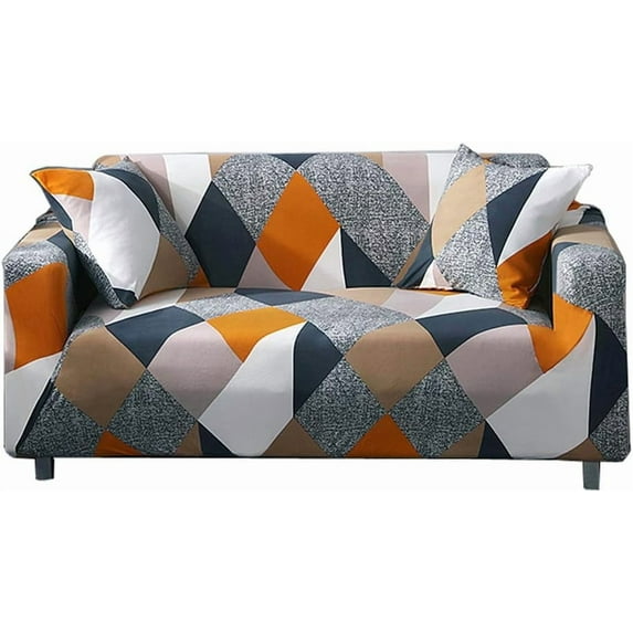 Printed Stretch Sofa Cover for 2-Cushion Couch & Loveseat, High Elastic Fabric Slipcover with Free Pillow Case, Polyester Spandex Furniture Protector (Loveseat Size)