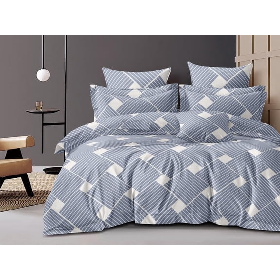 Printed Super King Size Double Bedsheet With Two Pillow Covers - 108 X 108 Inches, Grey & White | Smooth To Touch, Breathable & Long Lasting - Ideal For Everyday Comfort
