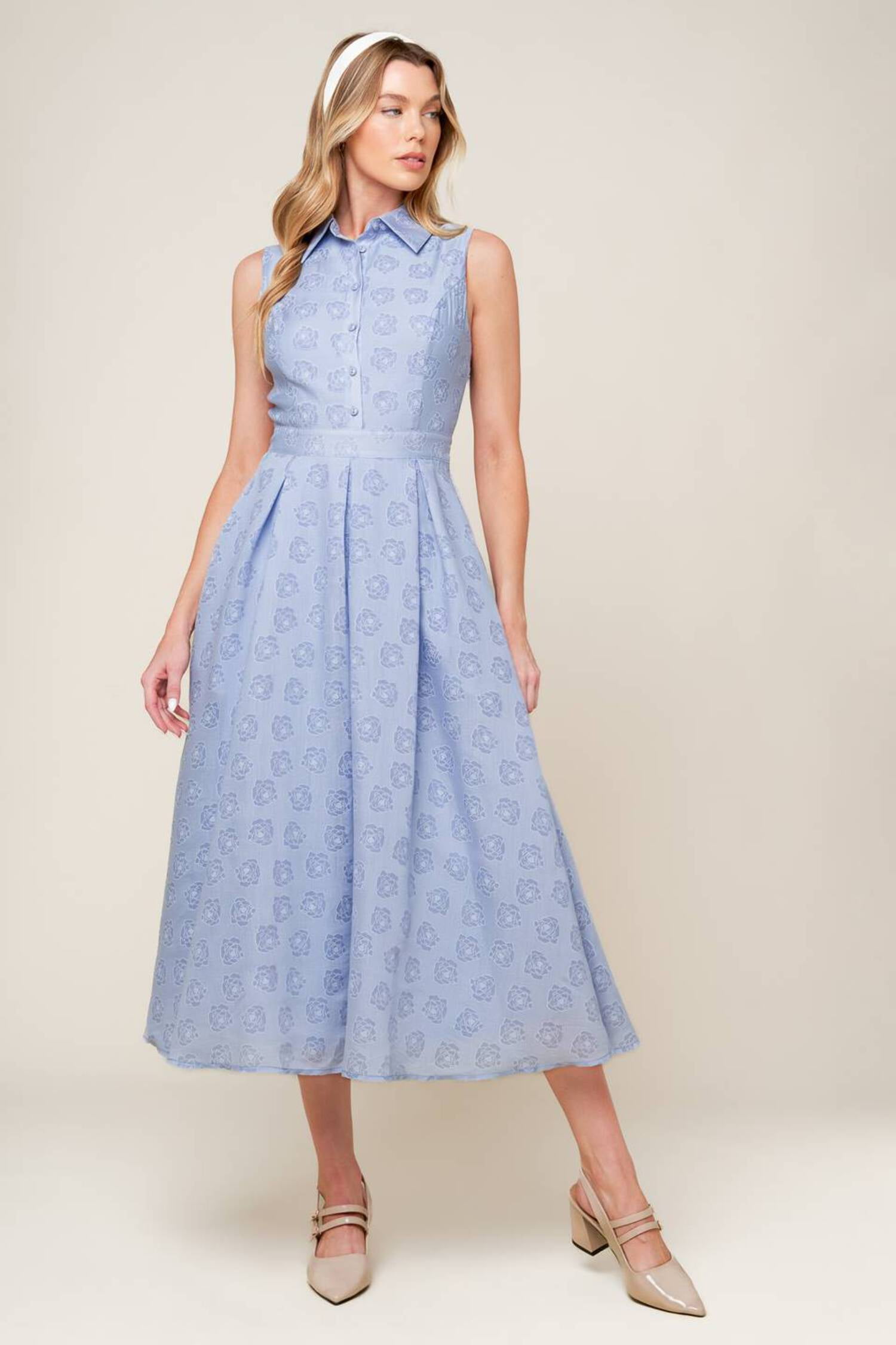 Perfee Split Printed Surplice Long Sleeve Midi Dress
