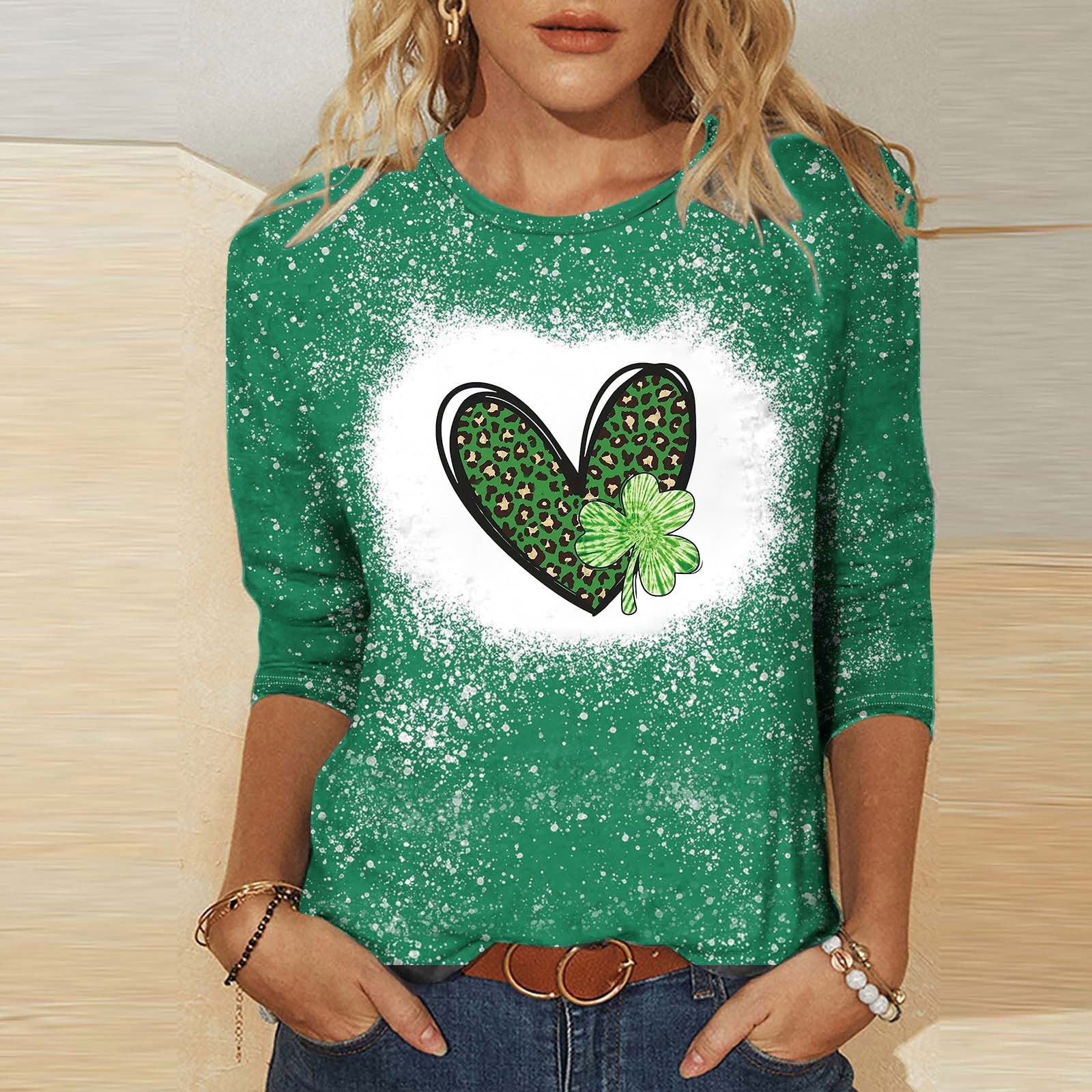 Printed T-Shirt 3/4 Sleeves Blouse Crew Neck Leisure Birthday Items for Women, Clothes, Home, Ropa en Oferta, Womens Clothes Sales And Clearings, 鈥淲omen鈥橲 Clothing Under $10
