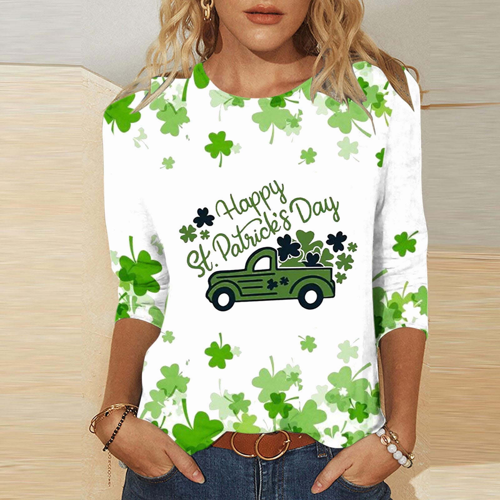 Printed T-Shirt 3/4 Sleeves Blouse Crew Neck Leisure Birthday Clearance Items for Women, Clothes, Home, Womens Clothes 3 Day Shipping, Ropa en Oferta, Especiales de Walmart en Ropa de Mujeres