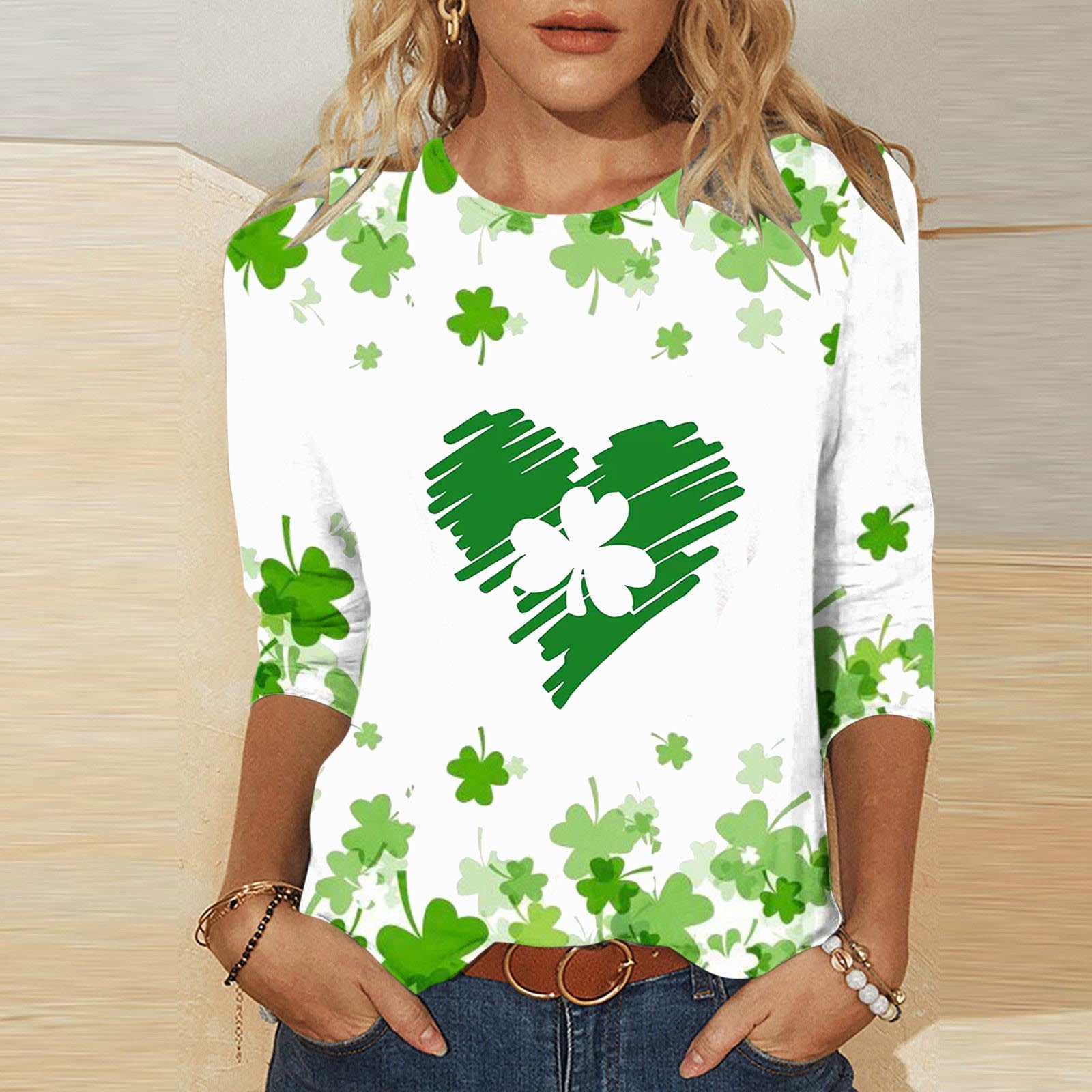 Printed T-Shirt 3/4 Sleeves Blouse Crew Neck Leisure Birthday Items for Women, Clothes, Home, Womens Clothes 3 Day Shipping, Ropa en Oferta, Especiales de Walmart en Ropa de Mujeres