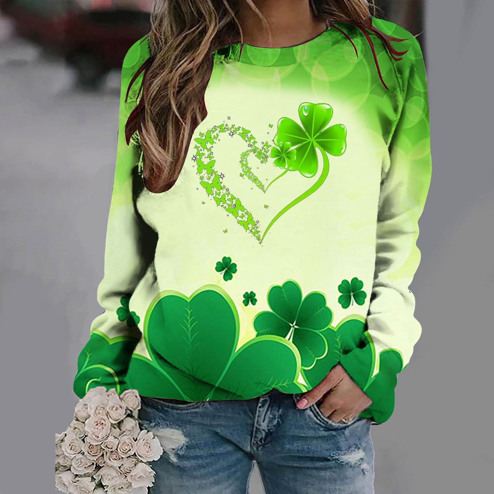 Printed TShirt Long Sleeves Blouse Crew Neck Leisure Birthday