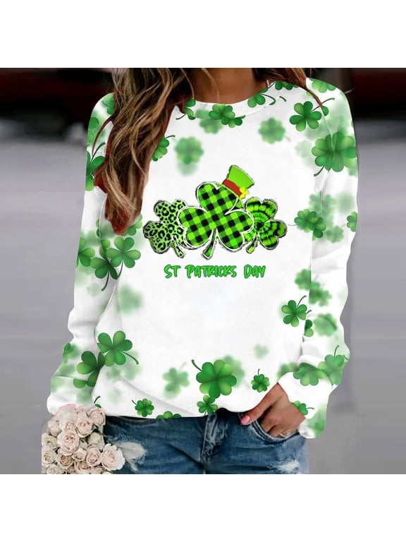 Printed T-Shirt Long Sleeves Blouse Crew Neck Leisure Birthday Items for Women, Tops, Clothes, Home, Sale Clothing, Women Clothes All Dept, Especiales de Walmart en Ropa de Mujeres