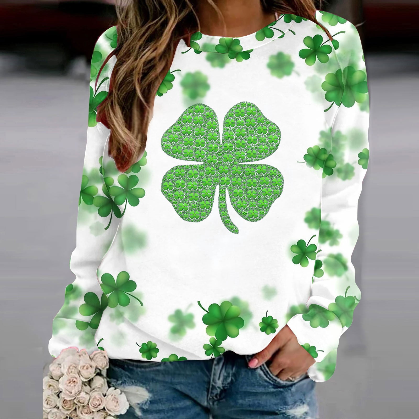 Printed TShirt Long Sleeves Blouse Crew Neck Leisure Birthday, Clothes