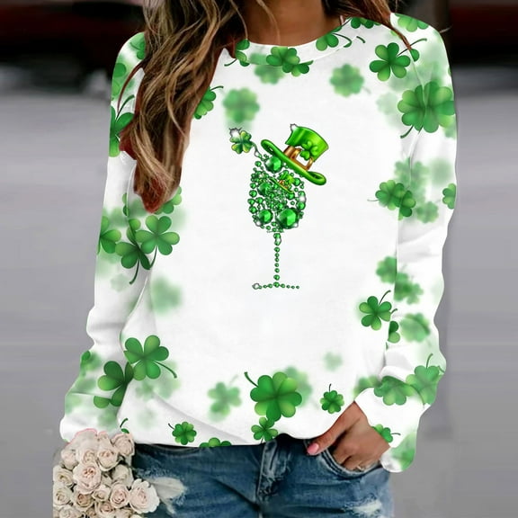 Printed T-Shirt Long Sleeves Blouse Crew Neck Leisure Birthday, Tops, Clothes, Home, Rebajas Del Dia en Ropa, Same Day Delivery Clothes Women, Especiales de Walmart en Ropa de Mujeres
