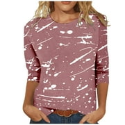 Printed T-Shirts for Women Classic Crew Neck 3/4 Length Sleeve Tops 2024 Summer Dressy Casual Tshirts Three Quarter Sleeve Tee Trendy Elbow Sleeve Loose Shirt Blouse