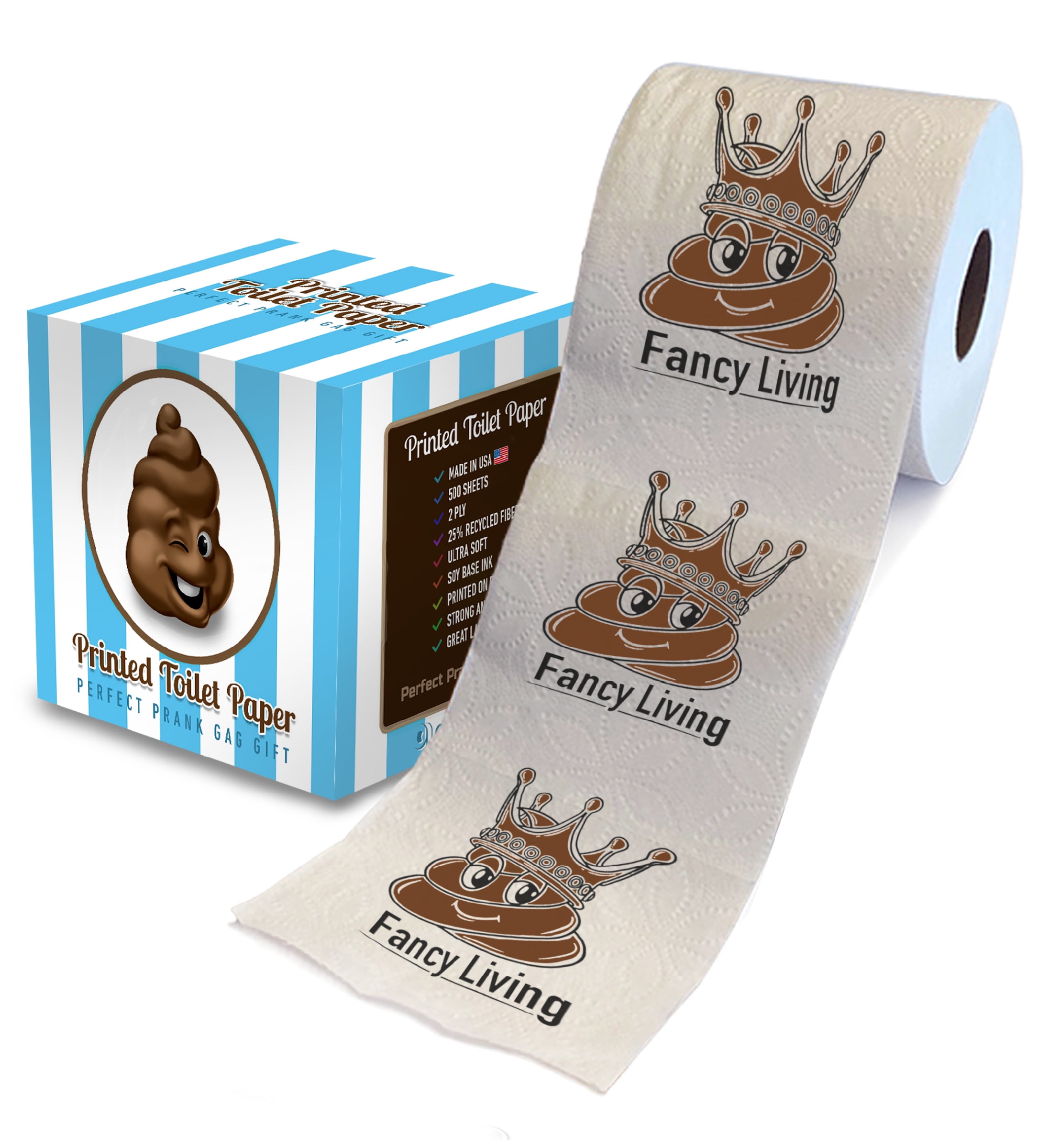 Printed TP Fancy Living Printed Toilet Paper Gag Gift – Funny Toilet Paper Roll For Prank, Surprise, Bathroom Decor, Novelty Gift For Men, Women, Friends, Family, Birthday Party – 500 Sheets